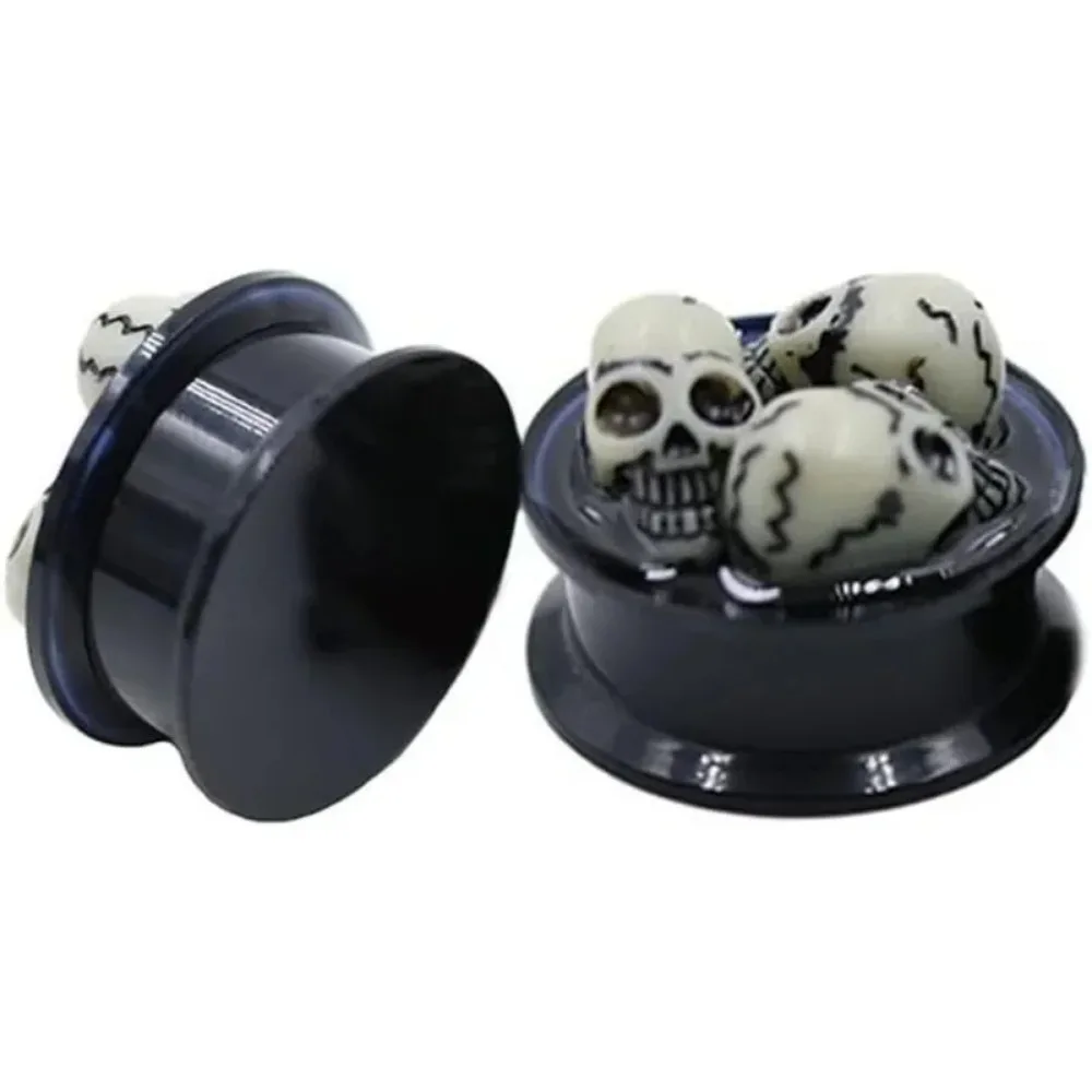 1 Paar schwarze Acryl-Ohrstöpsel mit Totenkopf-Motiv, Gehörkanalmessgerät, Expander, Ohrstöpsel, Piercing-Schmuck, 10 mm – 20 mm – Detail 6