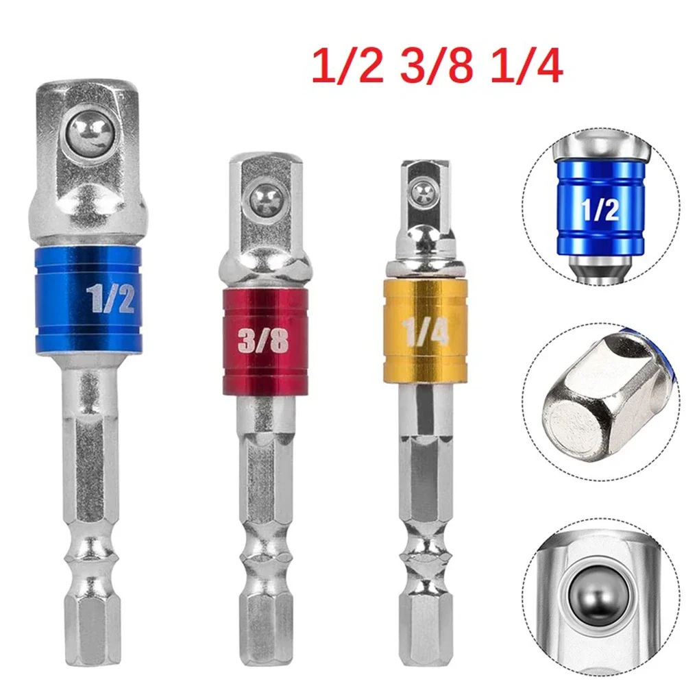 Practical Drill Socket Adapter, Hex Shank, 1/4 3/8 1/2 Inch, Ensures Accurate Fastening, Long lasting Performance