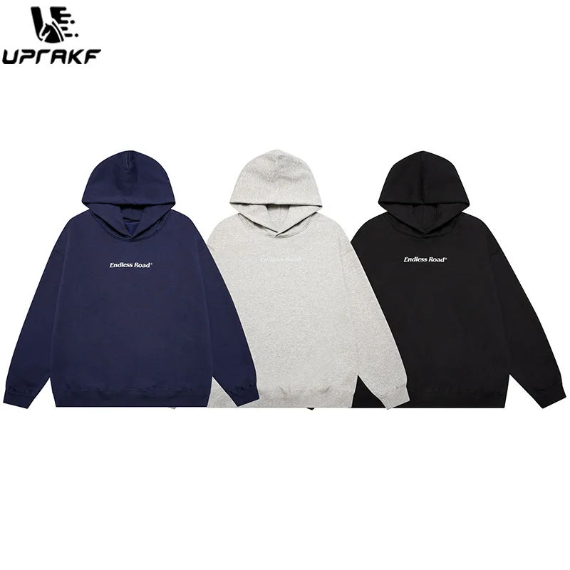 UPRAKF Letter Print Hoodie Oversize Streetwear Harajuku Long Sleeve Autumn Casual Simple Design Pullover Casual