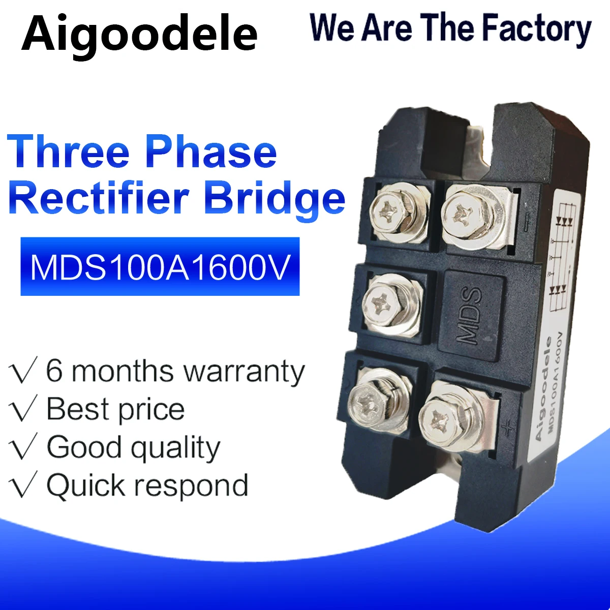 1Pc MDS100A-1600V Black Three-Phase Diode Bridge Rectifier 100A Amp High Power 1600V 3-Phase