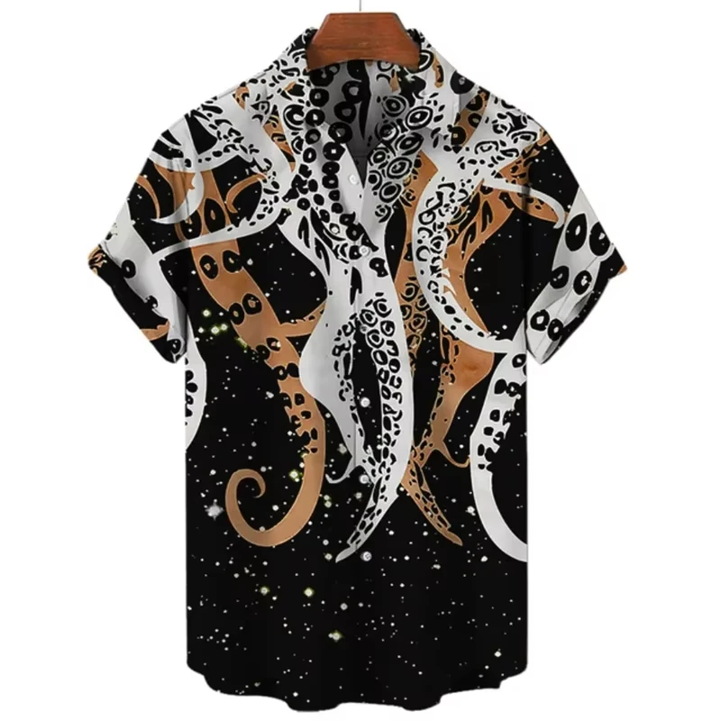 

Novelty 3d Printed Marine Animal Tentacles Men'S Shirt Cool Unique Pattern Design Shirt Harajuku Street Lapel Short Sleeve Shirt