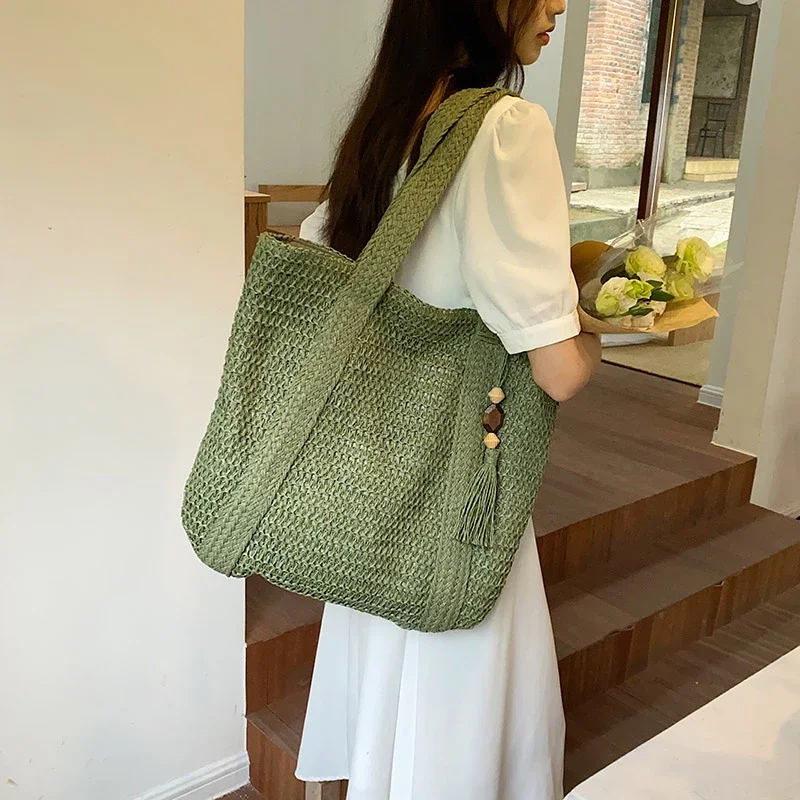 Large Capacity Weave Tote Summer Beach Straw Handbag Tassel Design Female Bohemian Shoulder Bag for Women 2023 Ladies Travel Bag