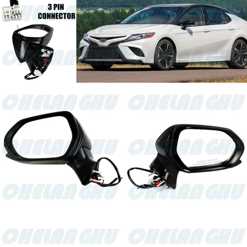 For Toyota Camry 2018 2019 2020 2021 2022 US Version 1 Pair 3 Pins Black Painted Power Adjust Reversing Mirror Assembly