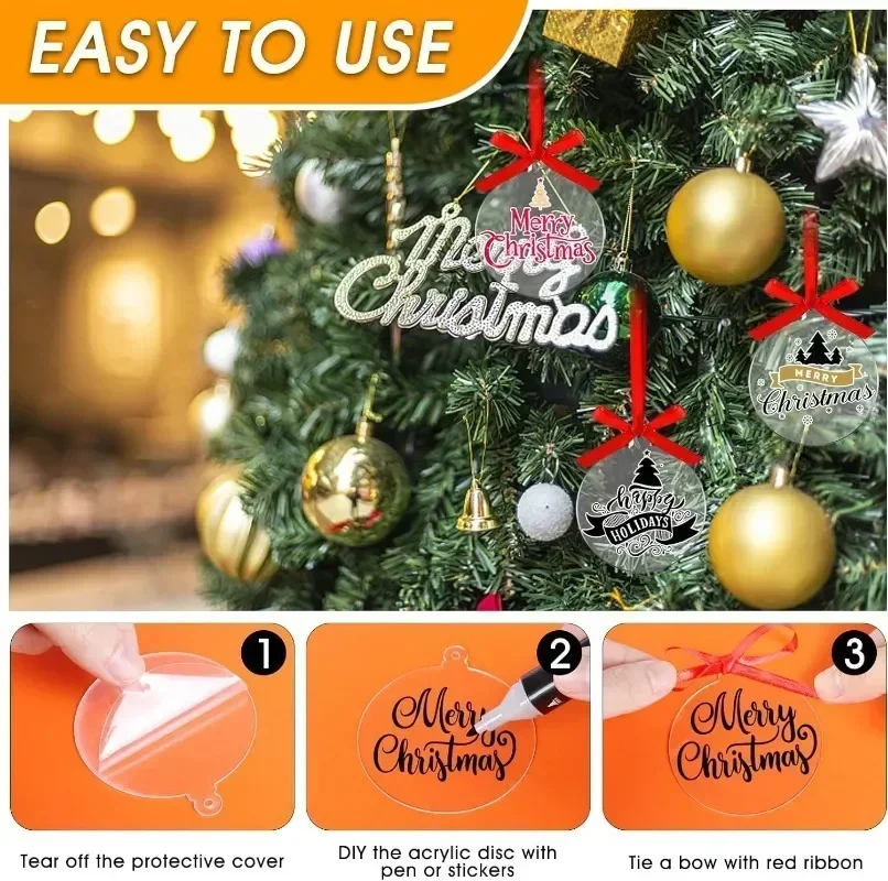 10pcs Acrylic Discs Christmas Tree Hanging Ornament DIY Blank Circle Xmas New Year Decor for Home Clear Bauble Ball Crafts