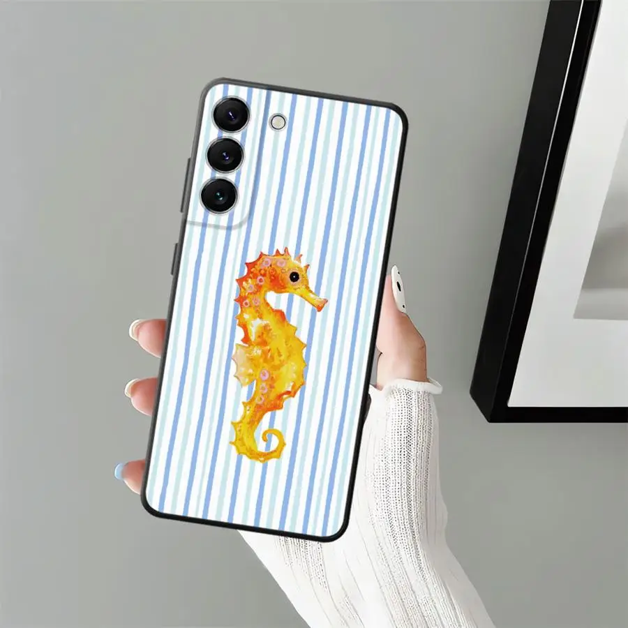 Casing Hewan Laut untuk Samsung Galaxy A40 A16 A20 A13 A50 A30 A15 A04 A06 A10 A12 A03 A05 A70 Sampul Ponsel Hitam Lembut