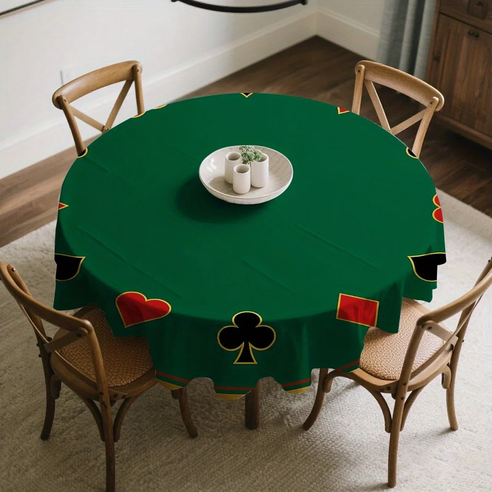 Two-dimensional plane printed poker color round tablecloth - Anti-scratch and anti-wrinkle polyester material