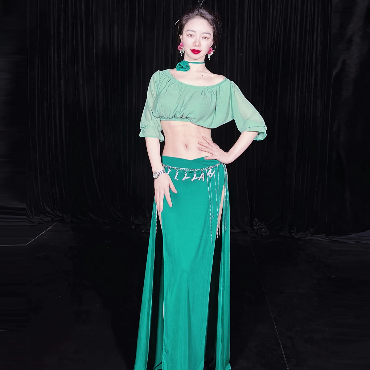 

Новая одежда для танца живота, индивидуальная сексуальная юбка с разрезом, профессиональный танцевальный костюм для восточных танцев, для выступлений