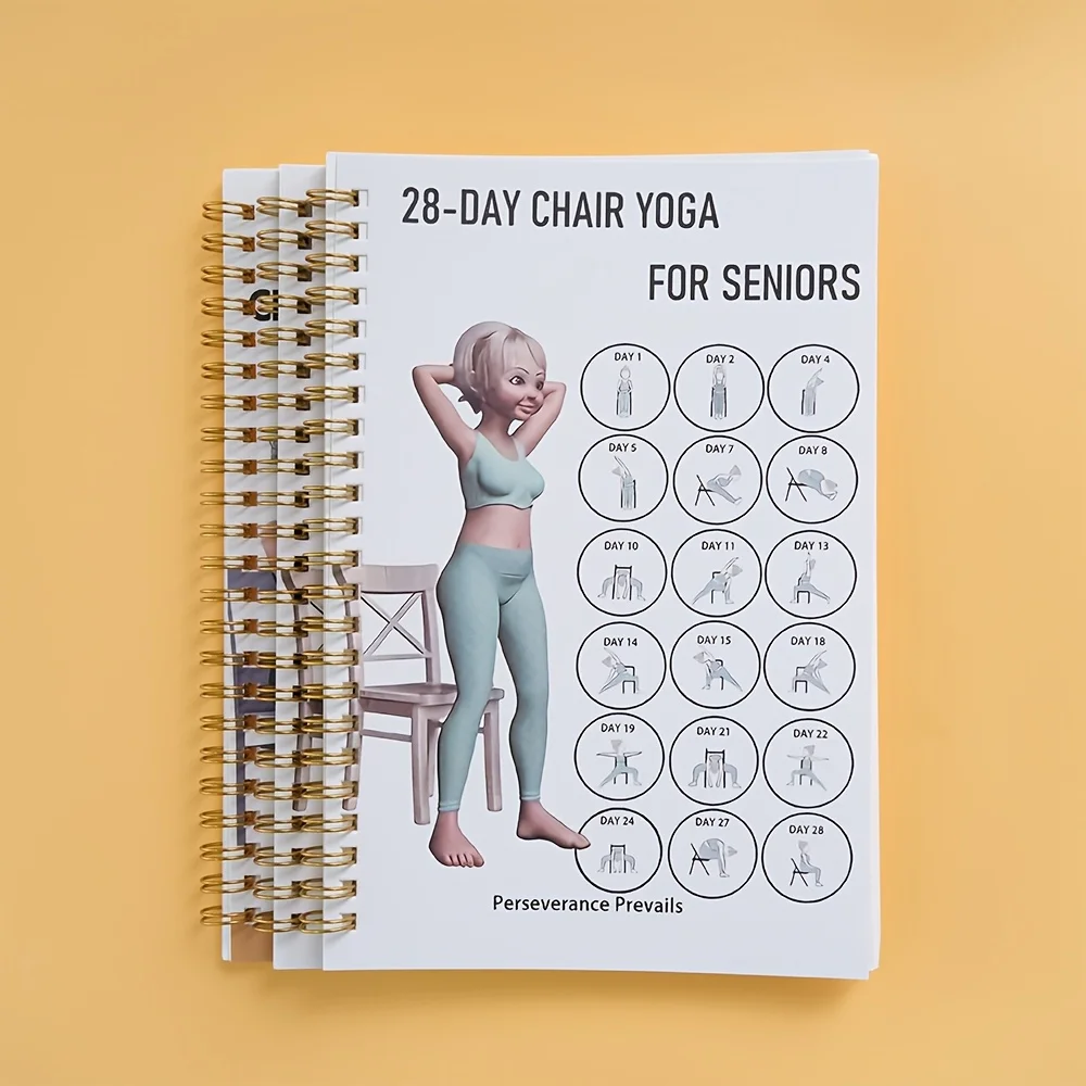 دفتر ملاحظات حلزوني لليوجا المتقدم لمدة 28 يومًا - كتاب سجل لتدريبات اللياقة البدنية في كبار اللياقة البدنية، 13.97 × 21.34 سم، ورق فارغ، متين