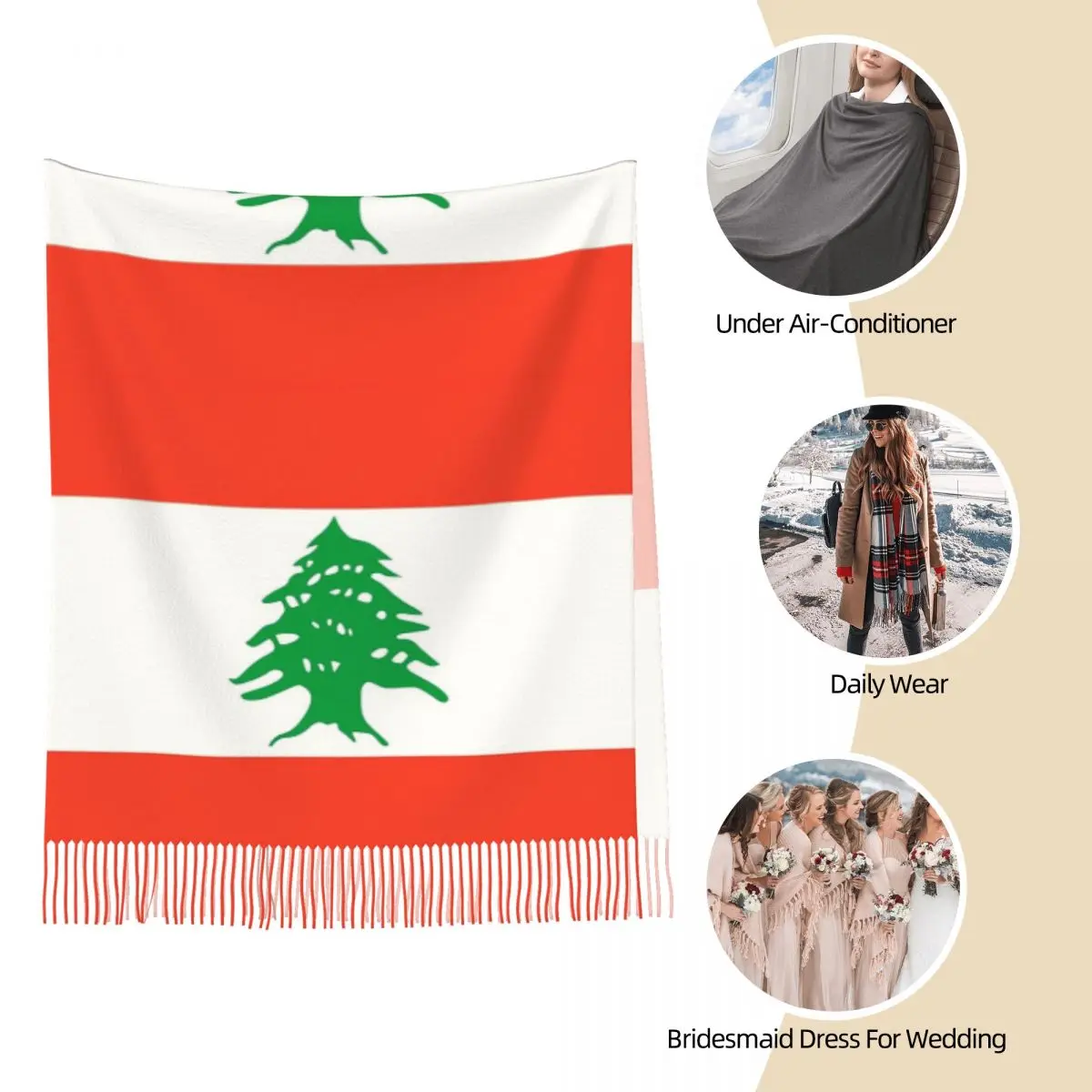 Lebanon Flag Scarf Tassel Scarves Women Soft Warm Shawls and Wraps Large Fall Winter Shawl Wrap