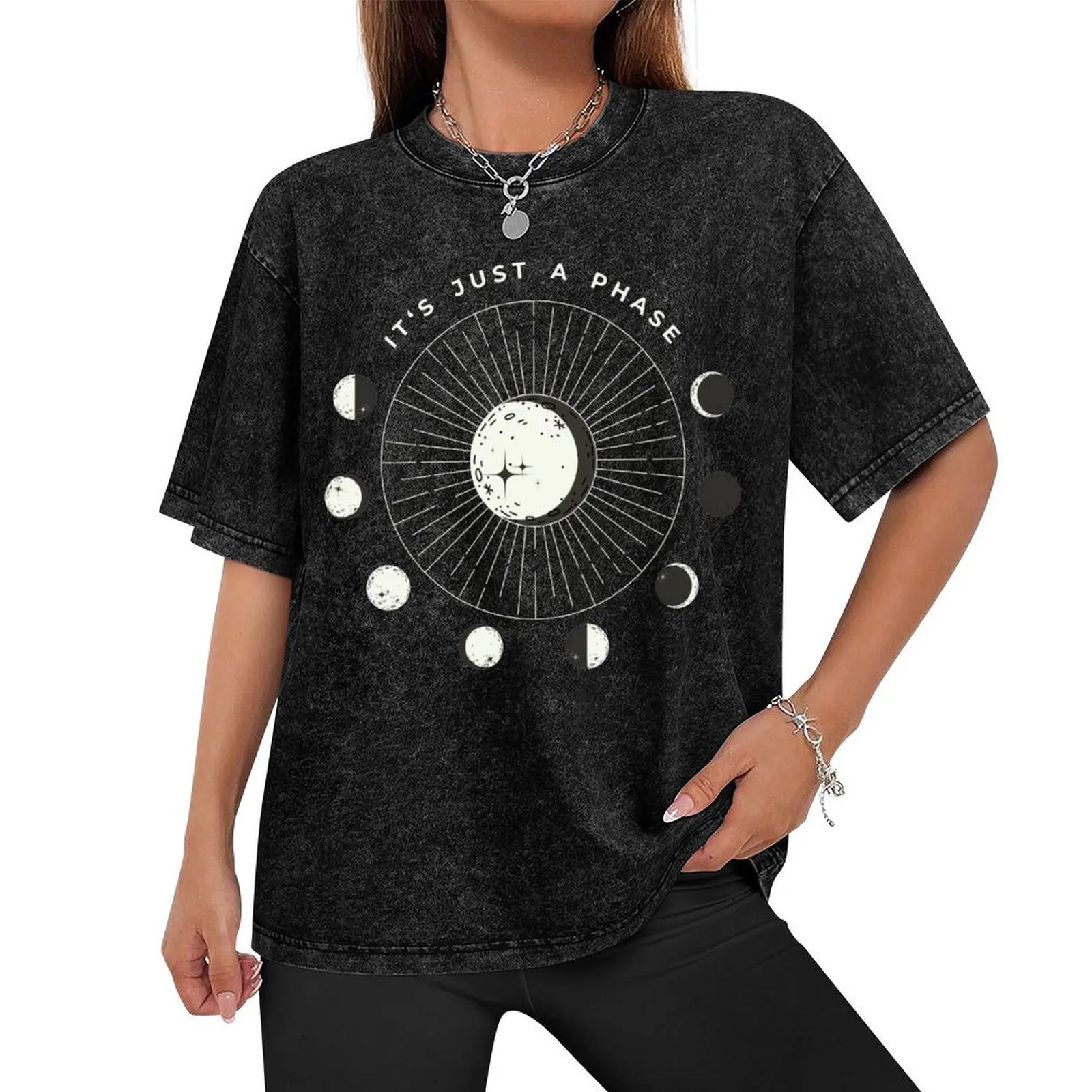 It's Just A Phase Astrology Circular Moon Phase T-Shirt topping graphic shirts vintage t shirts tee shirts for men