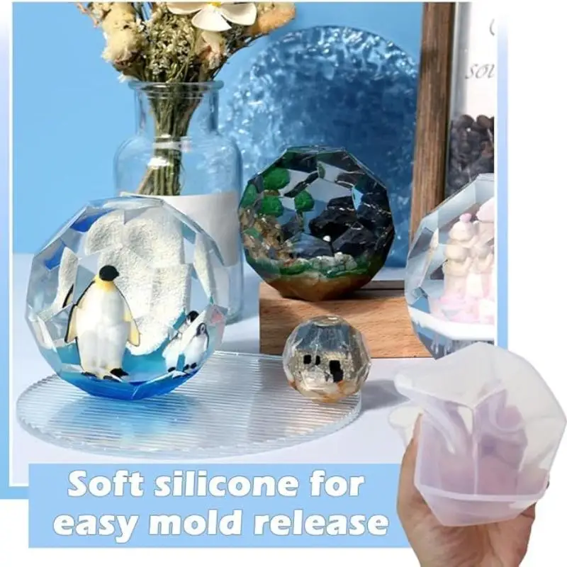 Diy Crystal Epoxyhars Mal Vloeibare 5-zijdig Gesneden Oppervlaktebol Micro Landschap Siliconen Mal
