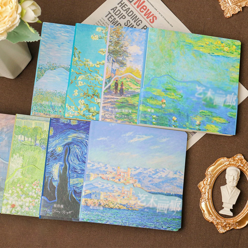 Art Gallery Square Notebook, High Beauty Notebook Monet Van Gogh Classic Paintings, Blank Inner Pages