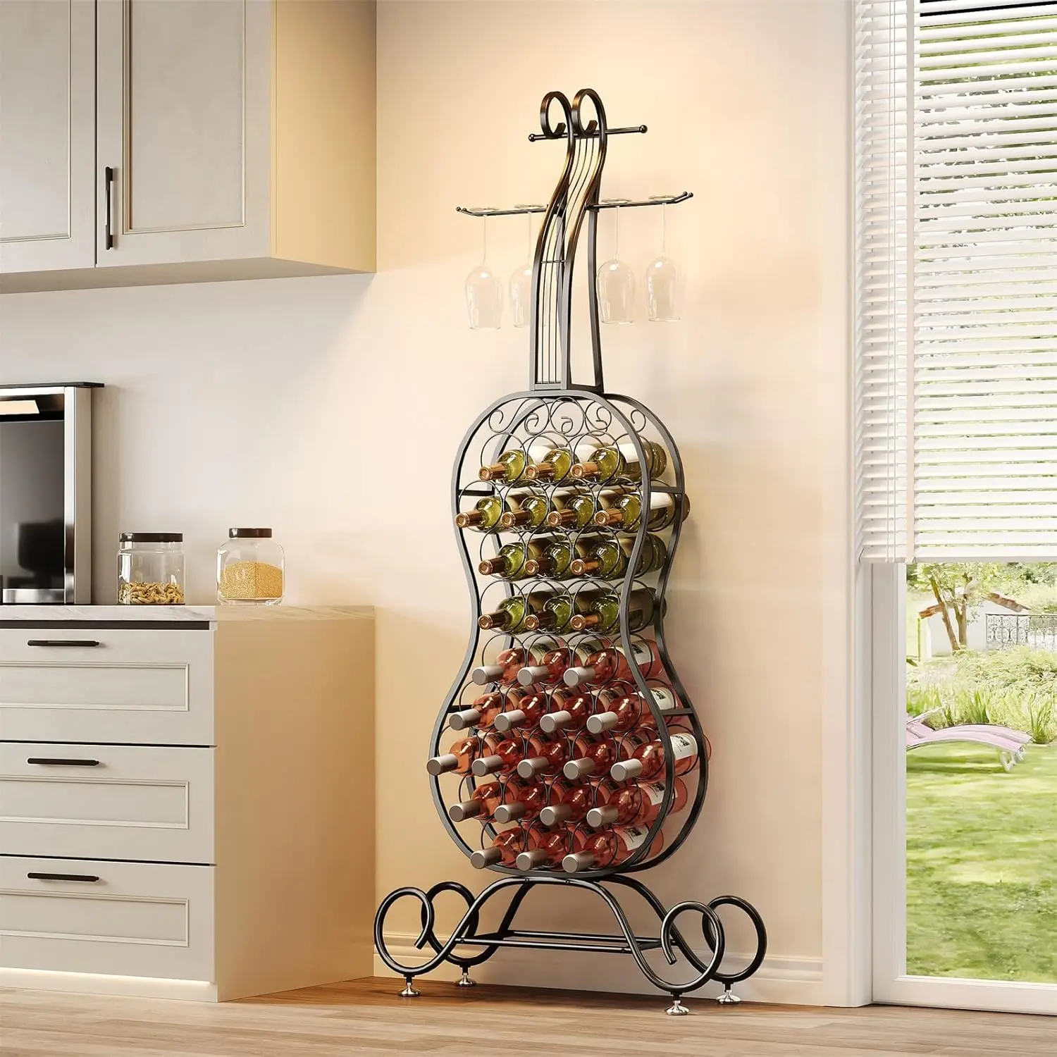 

Wine Ra Freestanding Wine Holder-Wine Holder For 32 Bottles,Metal Wine Storage Organizer,Wine Shelf For Home Bar,Living Room,