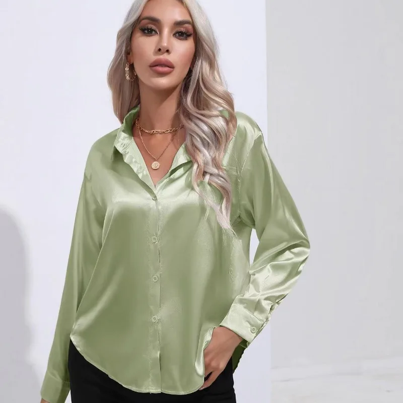 Celmia Women White Shirts Fashion Blouse Korean Reviews New 2024 Casual Loose Satin Imitation Silk Female Shirt Office Clothing