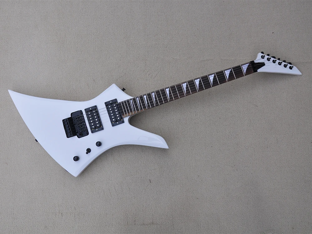 

White Unusual Electric Guitar with Tremolo Bridge, Humbuckers Pickups,Rosewood Fretboard,Customizable