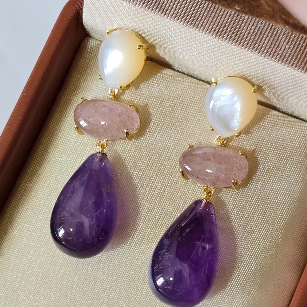 kqdance-long-large-white-shell-pearl-tear-drop-purple-amethyst-pink-rose-quartz-stone-earrings-with-925-silver-needle-jewelry