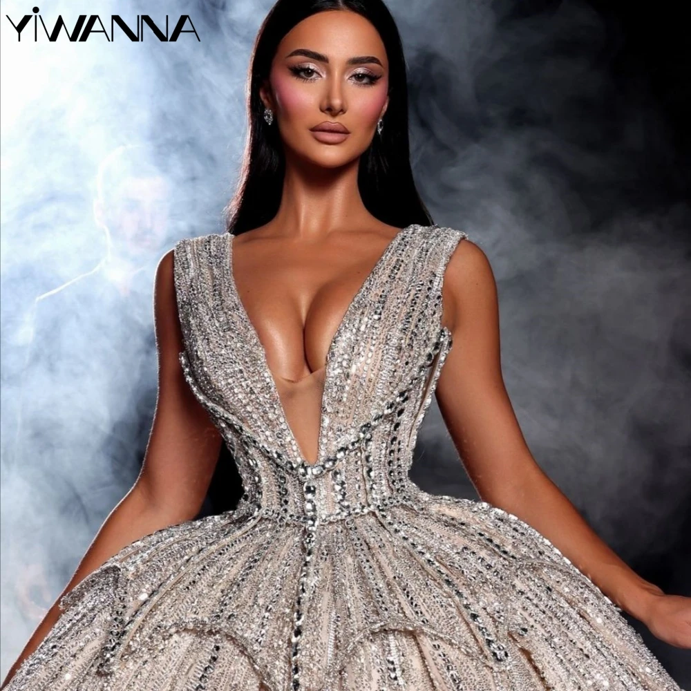 Exquisite Beads Rhinestones Wedding Dress Sexy Deep V-neck Tank Sleeve Bridal Gown 2025 New Customized Lace Up Princess Dresses