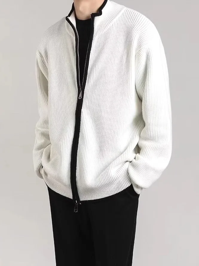 

Мужской вязаный кардиган American Sle с воротником-стойкой, в стиле колор-блок, свободного кроя, с длинными рукавами, шерстяная кофта, повседневная одежда