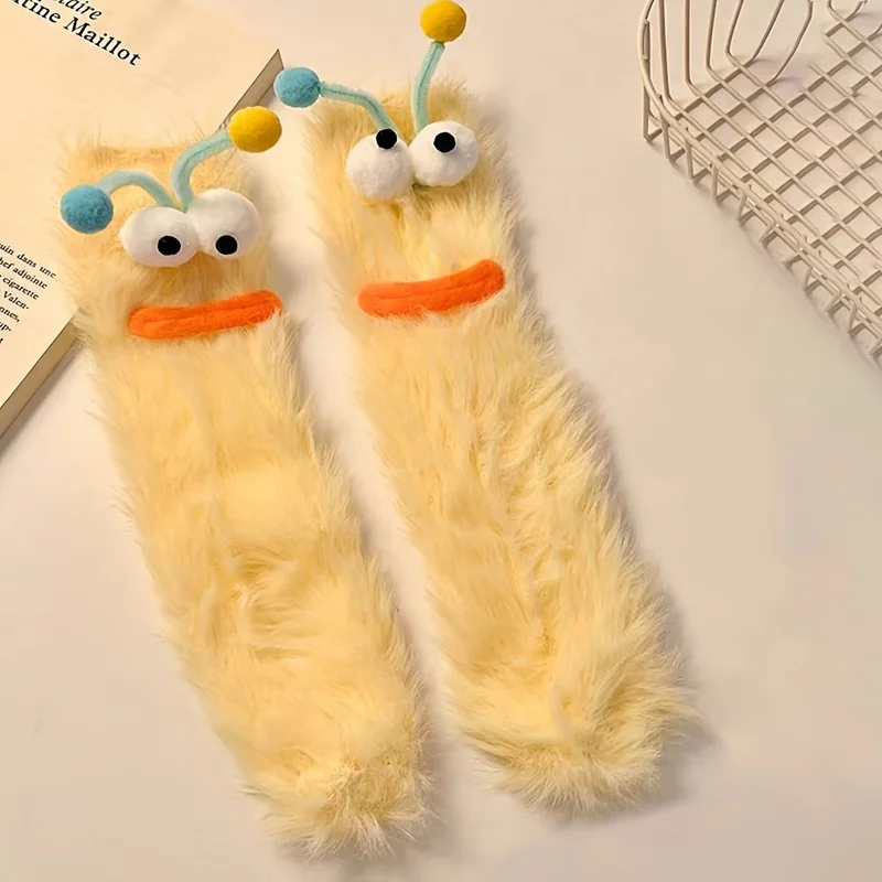 1Double-Pack Funny Cute Ugly-Cute Plush Socks Warm socks for cold feet, home insulation, fluffy floor socks view 3