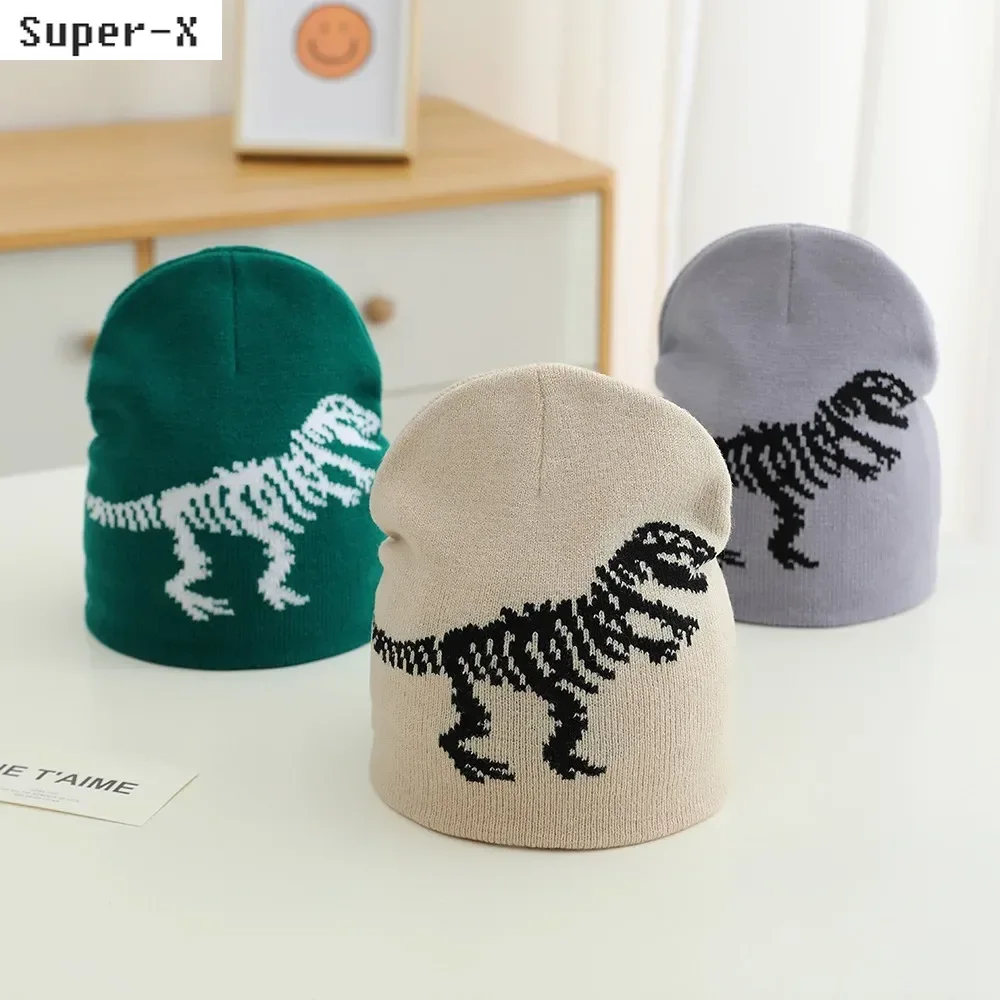 

Cute Cartoon Dinosaur Knit Winter Hats for Children Boys Beanies 3-8Years Autumn Outdoor Winter Caps Kids