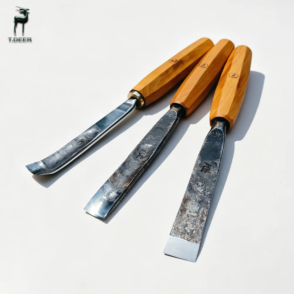 

T.DEER Wood Carving Knife Spoon Gouge Knife Trimming Knife Single Hand Curved Straight Flat Blade Knife TD-DN8
