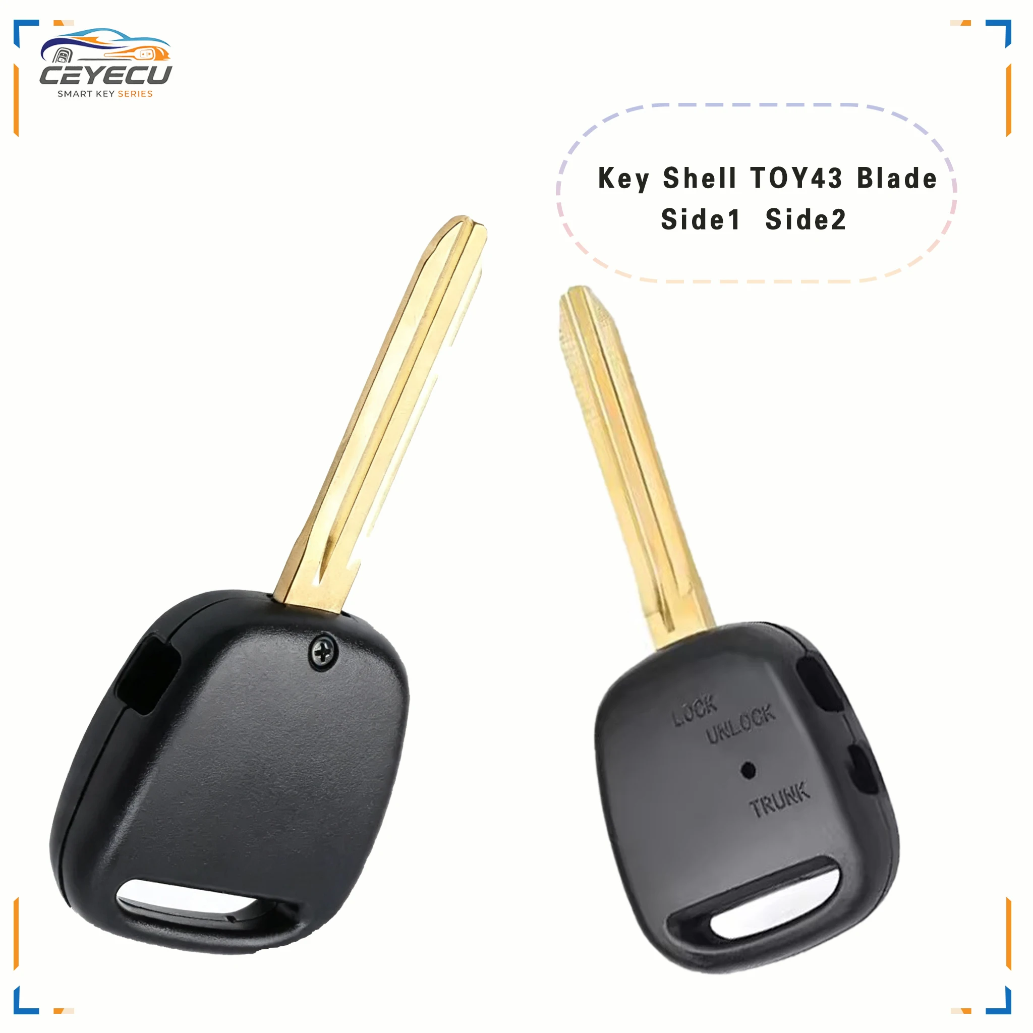 KEYECU Side 1 Side 2 Button Remote Key Shell  for Toyota  Corolla Camry RAV4 Yari Prado HiAce Estima 2000–2018 TOY43 Blade