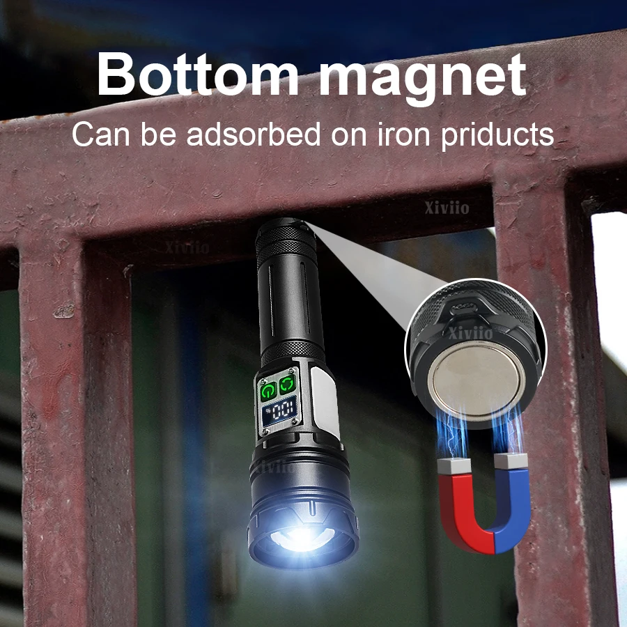 Senter LED Genggam Isi Ulang 180000LM dengan Zoom, Lampu Samping COB Merah, Lampu Peringatan, Tahan Air untuk Berkemah di Luar Ruangan