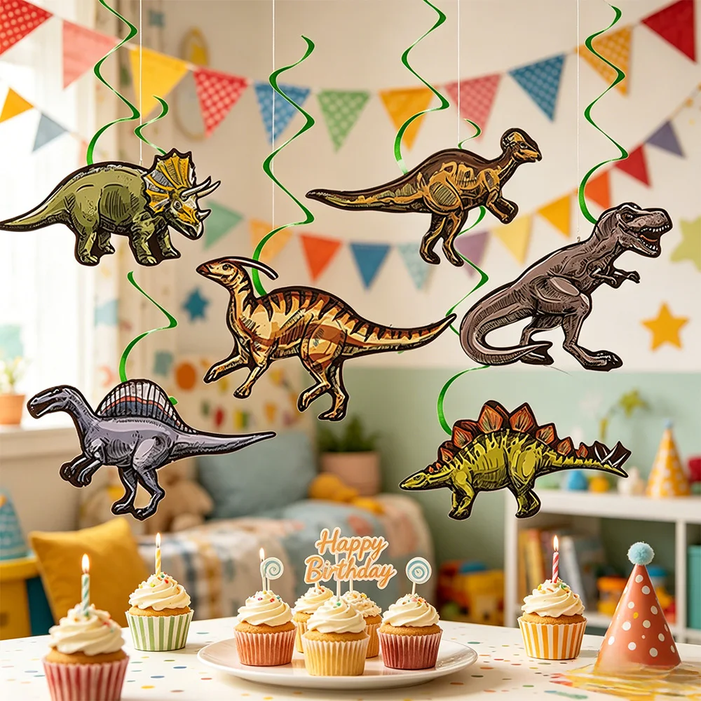 Dinosaurier-Geburtstagsparty-Dekoration T-Rex Girlande Hängende Wirbel-Deko Kinder Jungen Geburtstagsdeko Dino-Geburtstagsparty-Deko Wirbel-Deko – Detail 4