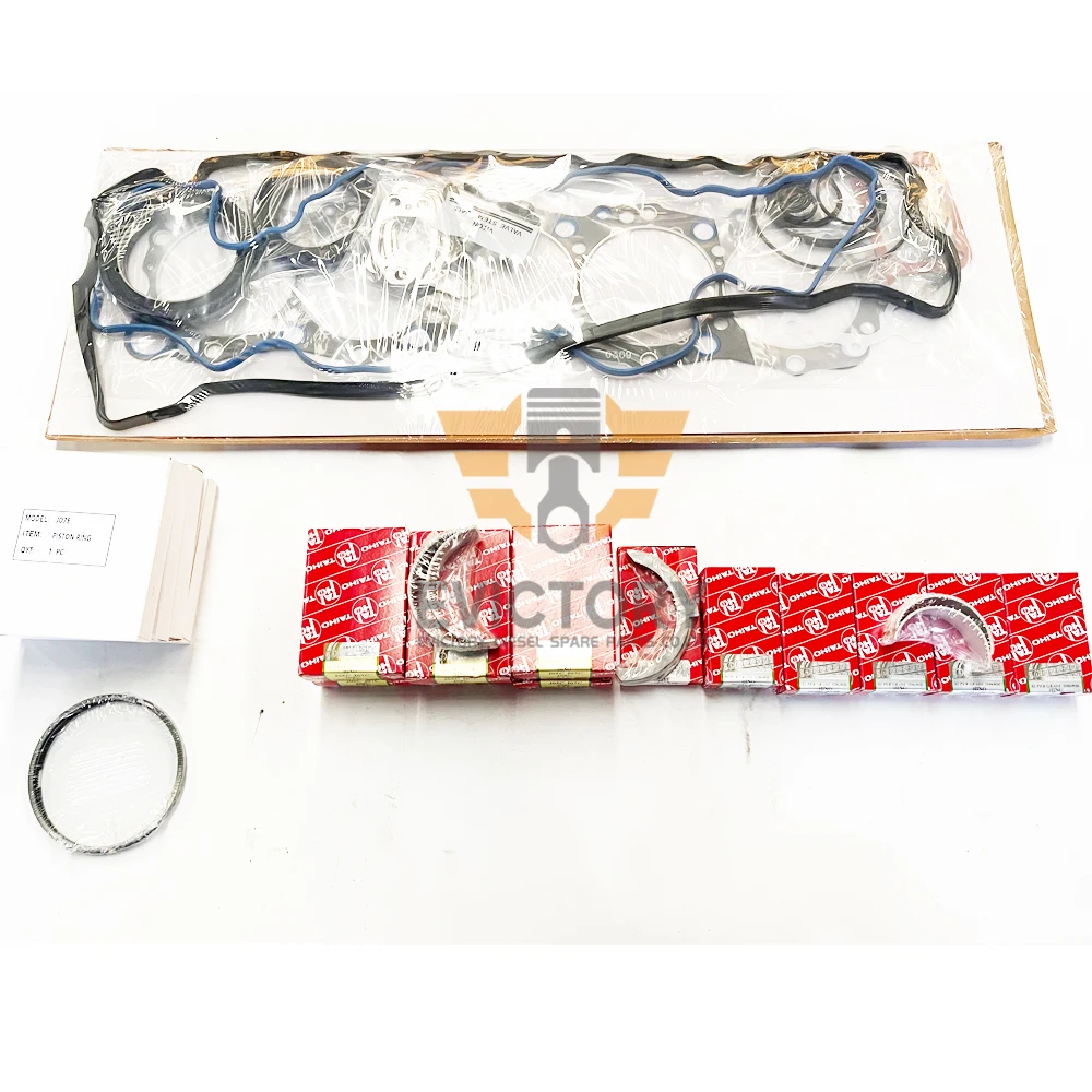 For HINO Truck J07E Engine Overhaul gasket kit + Piston ring crankshaft con rod bearing