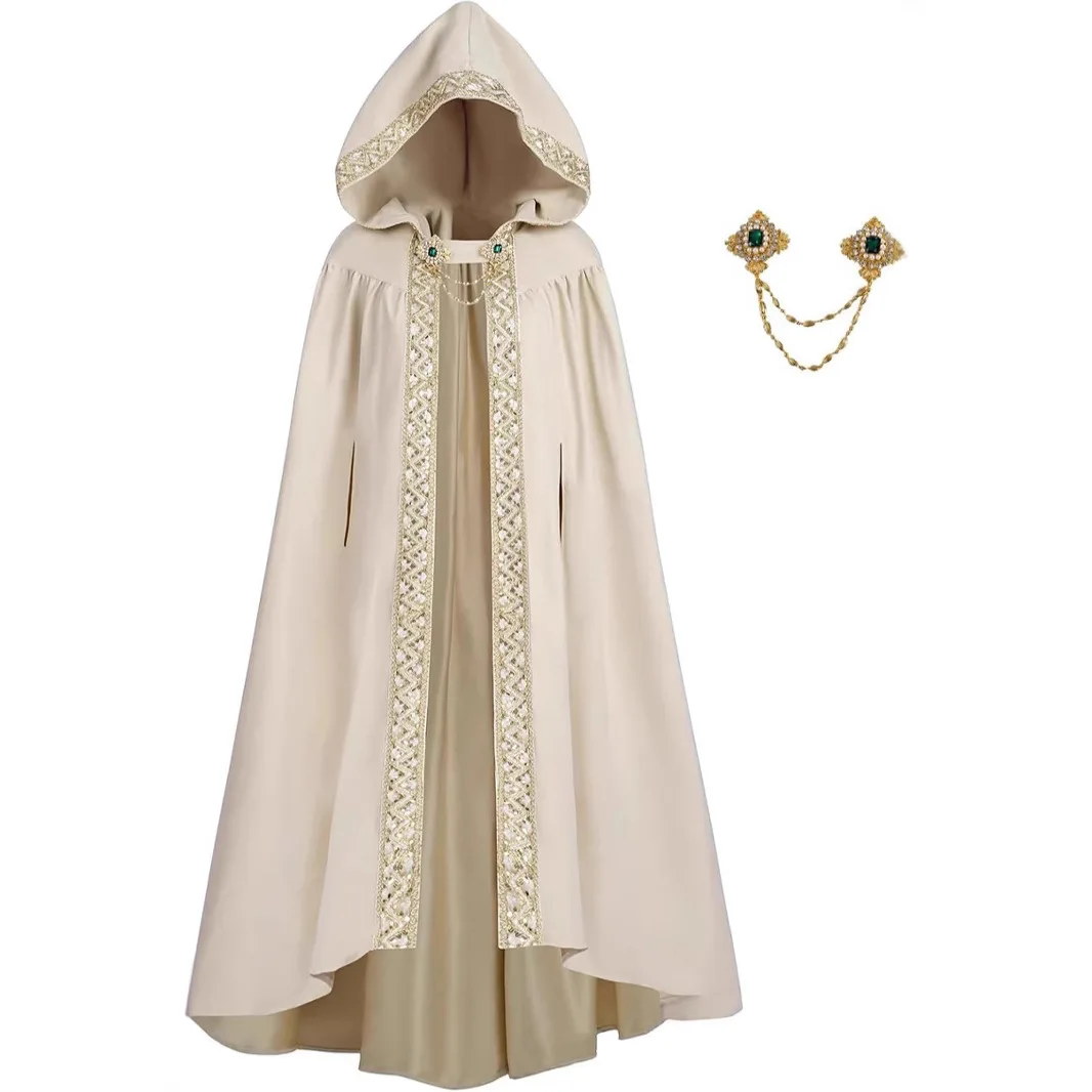 جديد القرون الوسطى الرجعية الرعوية الشريط حافة مقنعين عباءة التعادل عباءة هالوين المحكمة فستان الملكة الأمير أنيمي دور اللعب عباءة زي