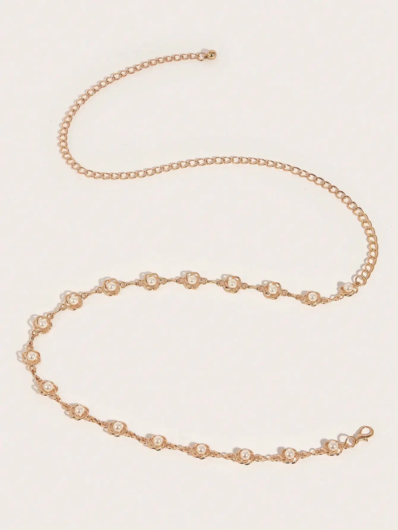 1 ชิ้น Plus ขนาดผู้หญิงโลหะฝังดอกไม้กลวงรูปไข่มุกเอว Elegant และสไตล์หวานชุดอุปกรณ์เสริม