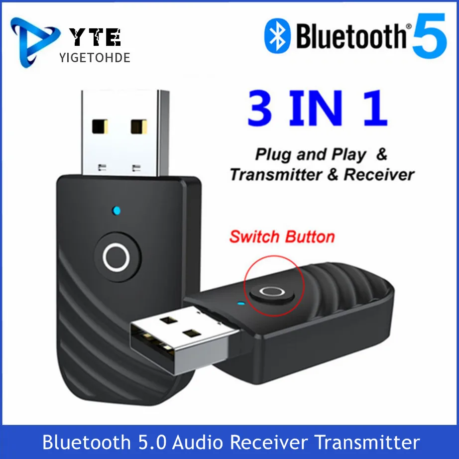 

YIGETOHDE 3 In1 USB Bluetooth 5.0 Adapter Audio Receiver Transmitter 3.5Mm AUX Stereo Adapter For TV PC Computer Car Accessories