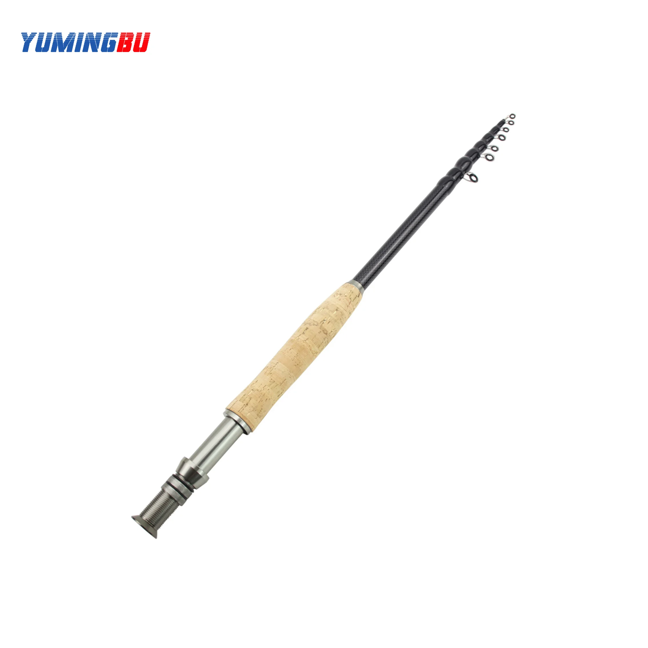 Portable Shrinking Carbon Fly Fishing Rod 2.1m, 2.4m, 2.7m,3.0m, Full Water Suitable with Comfotable Cork Handle