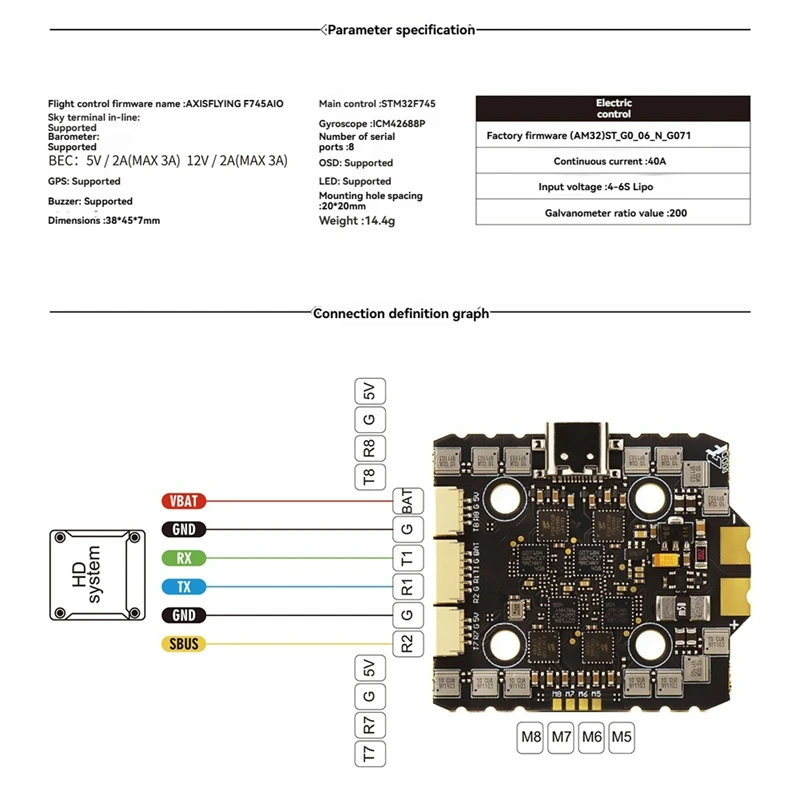 Controllore di volo Axisflying Argus F745 AIO 45A, ICM-42688,12V SwitchJAS