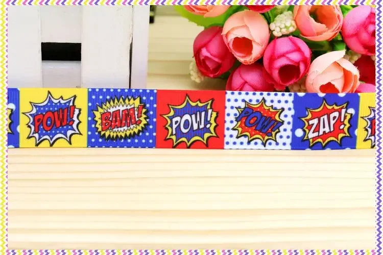 DHK 7/8'' 5yards pow bang printed grosgrain ribbon headwear hair bow diy party decoration OEM Wholesale 22mm C920