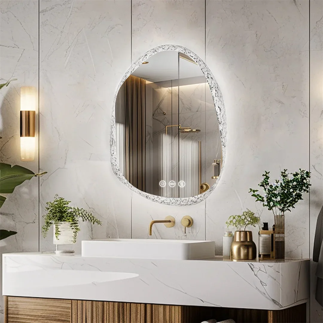 Unique Frameless Mirror LED Light Bathroom Mirror Wall Mounted Backlit Vanity Mirror Designed with Touch Sensors Dimmable Defog