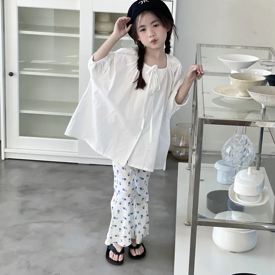 

Girls Shirts 2024 Summer New Childrens Clothes Small Fresh Mid-length Doll Shirt Bubble Sleeve Shirt Short Sleeve Shirts Casual