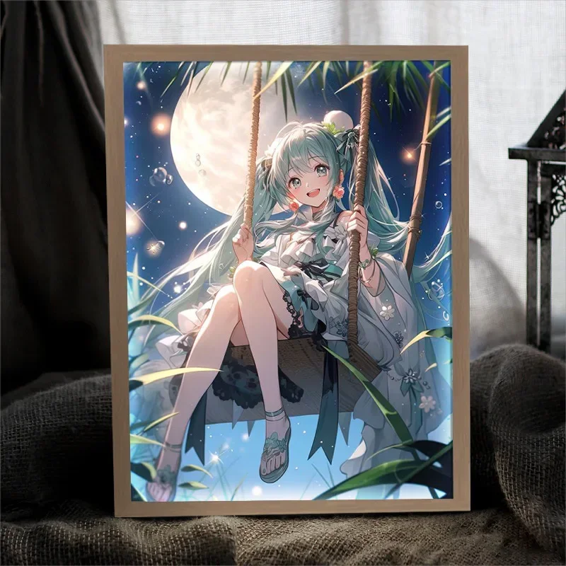 Hatsune Miku seri lukisan cahaya, dekorasi lukisan lampu malam bingkai foto kreatif