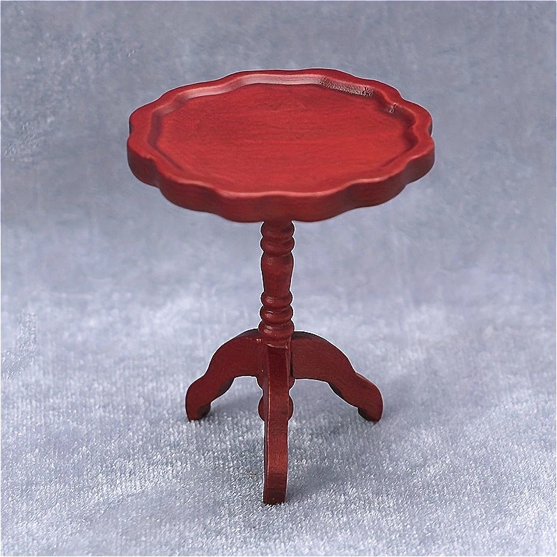 

1pc 1:12 Scale Dollhouse Miniature Red Wooden Round Coffee Table Model Playhouse Living Room Bedroom Simulated Decor Ornament
