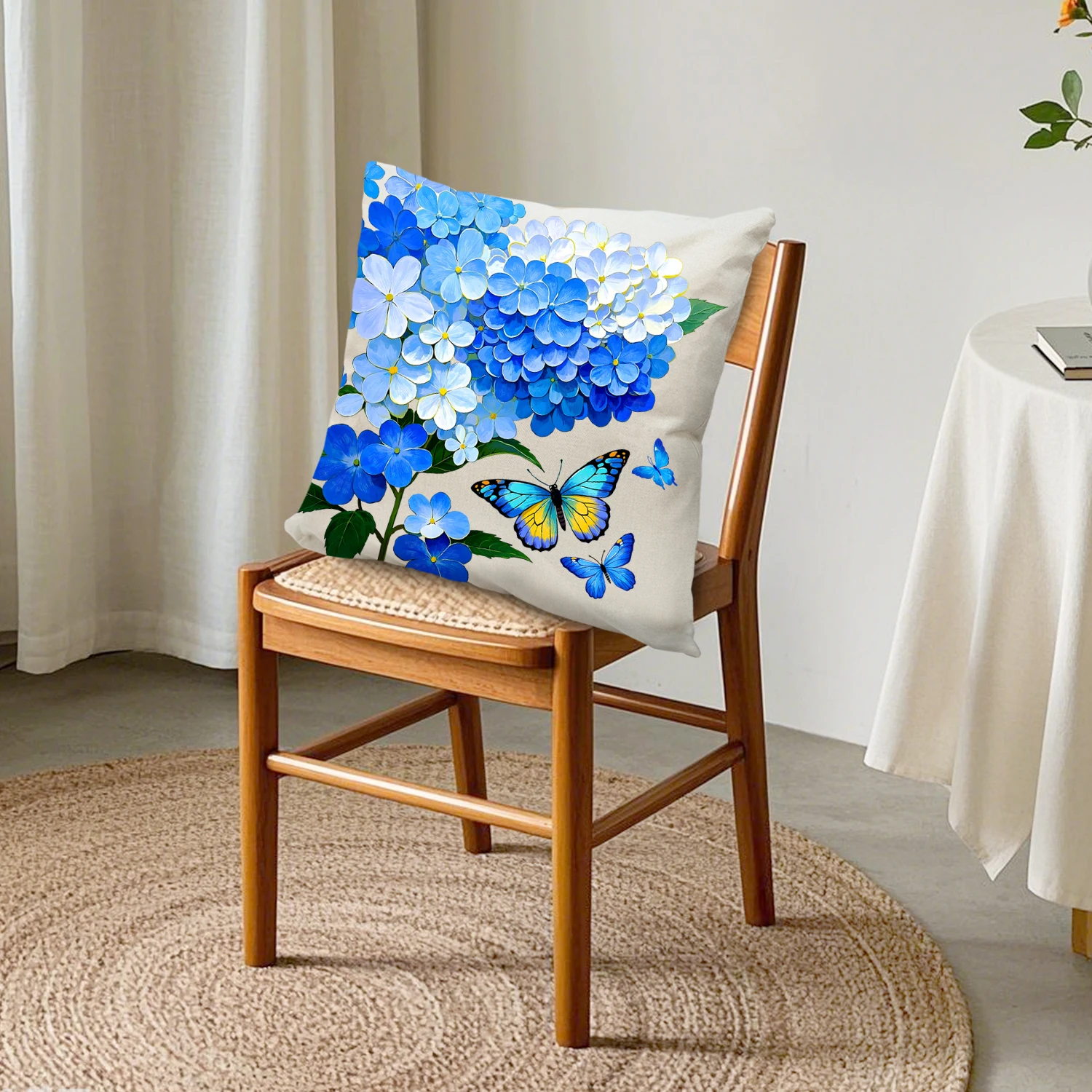 Blue Hydrangea Butterfly Pillow Covers Spring Summer Cushion Cover for Couch Farmhouse Decor Living Room Patio