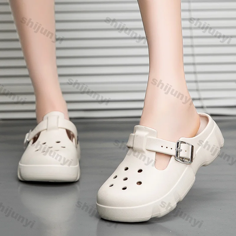 

Женская обувь, новинка лета 2024, обувь Мэри Джейн на платформе с пряжкой и ремешком, уличная модная нескользящая пляжная обувь с полуперетаскиванием
