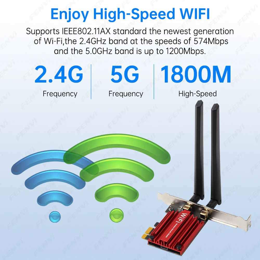 AX1800 WiFi 6 PCIe Wireless Card MT7921 Dual Band 2.4G/5GHz 1800Mbps Network Adapter with Antenna Heatsink for Windows 10/11 PC