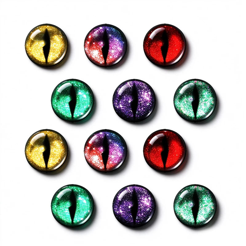 12pcs Glass Dragon Cat Eyes - DIY Jewelry & Craft Cabochons - Flat Back Ragdoll Eyeball Charms for Shoes, Boots, Watches