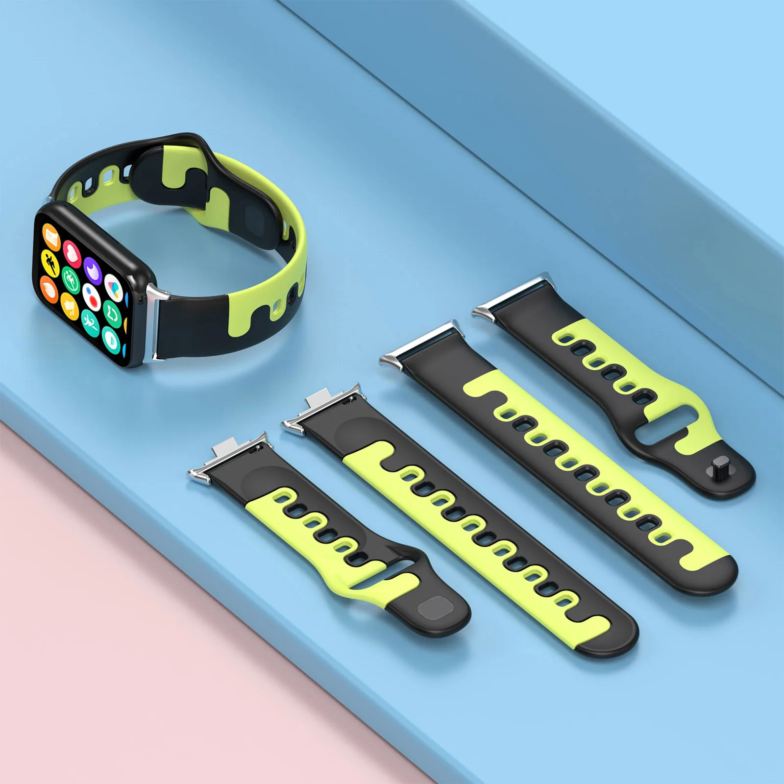 50pcs Two-tone Silicone Watchbands For Xiaomi Mi Band 8Pro Bracelet Replacement Sport Strap Metal Interface For Mi Band 8 Pro