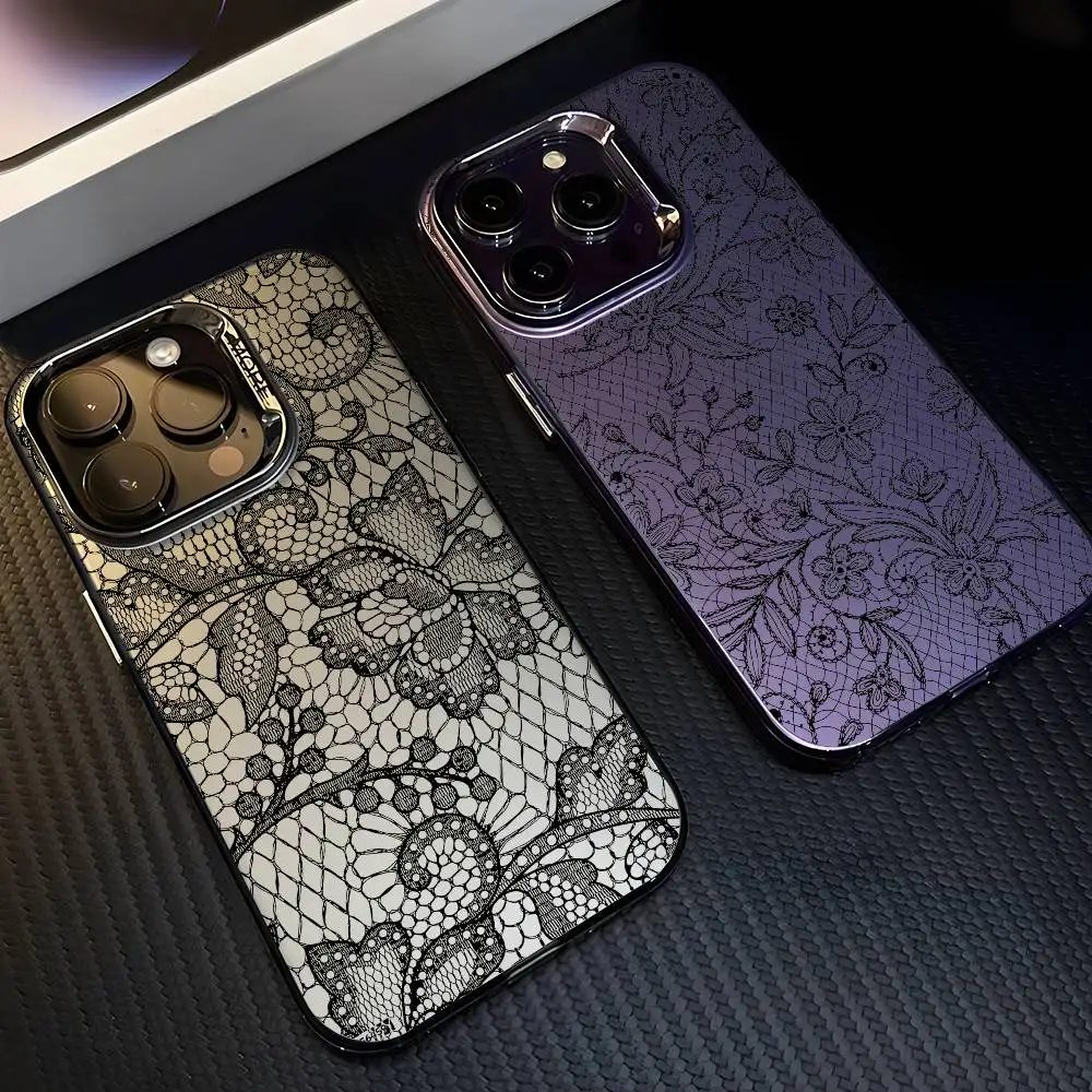 Spitze Net Fishion Luxus Telefon Fall Für IPhone 17 16 15 14 13 12 11 Pro Max Air Mehrfarbige Matte Laser metallic Aurora Funda