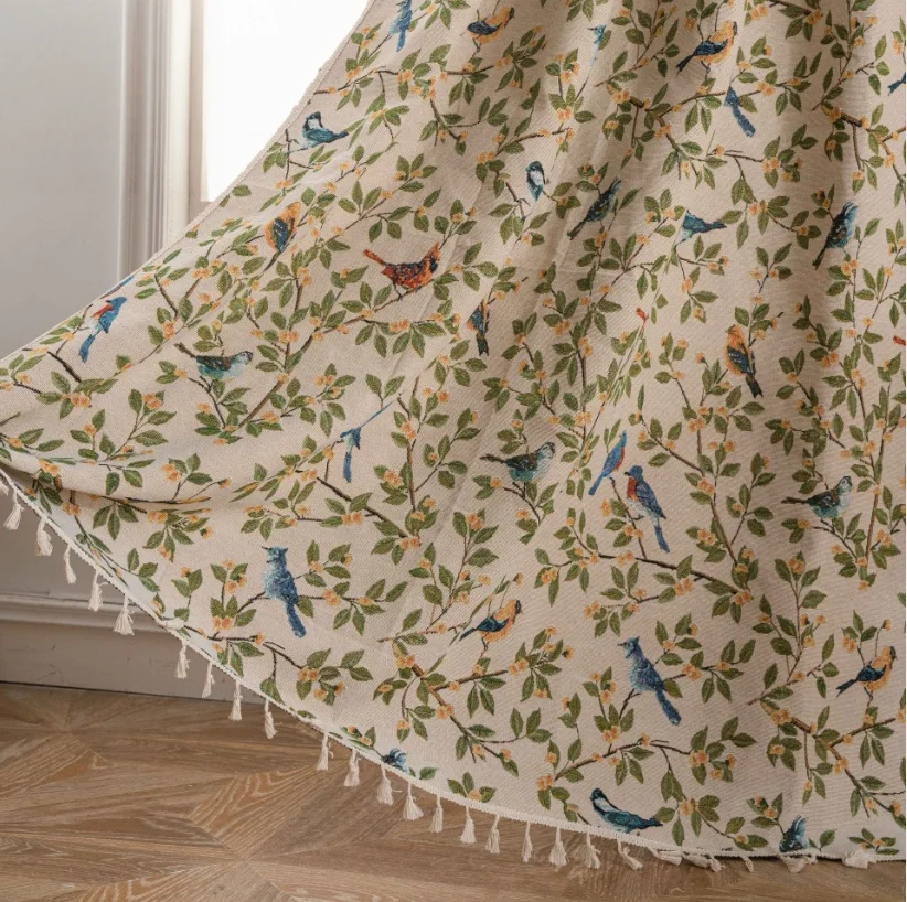 Polyester Cotton European and American Style Flower Jacquard Curtain Bedroom Living Room Bay Window Semi-shading Window Drapes