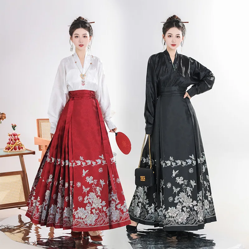 

New Chinese Style Horse Face Skirt Daily Printed Tang Hanfu Suit Traditional Vintage Mamianqun Elegant Temperament Cheongsam