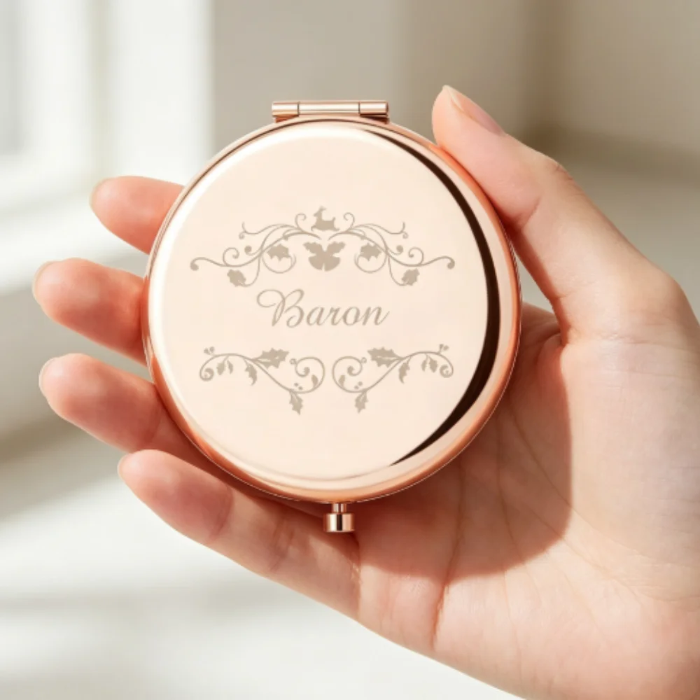 Personalized Custom Name Christmas Tree Leaf 4-Color Compact Folding Pocket Makeup Mirror