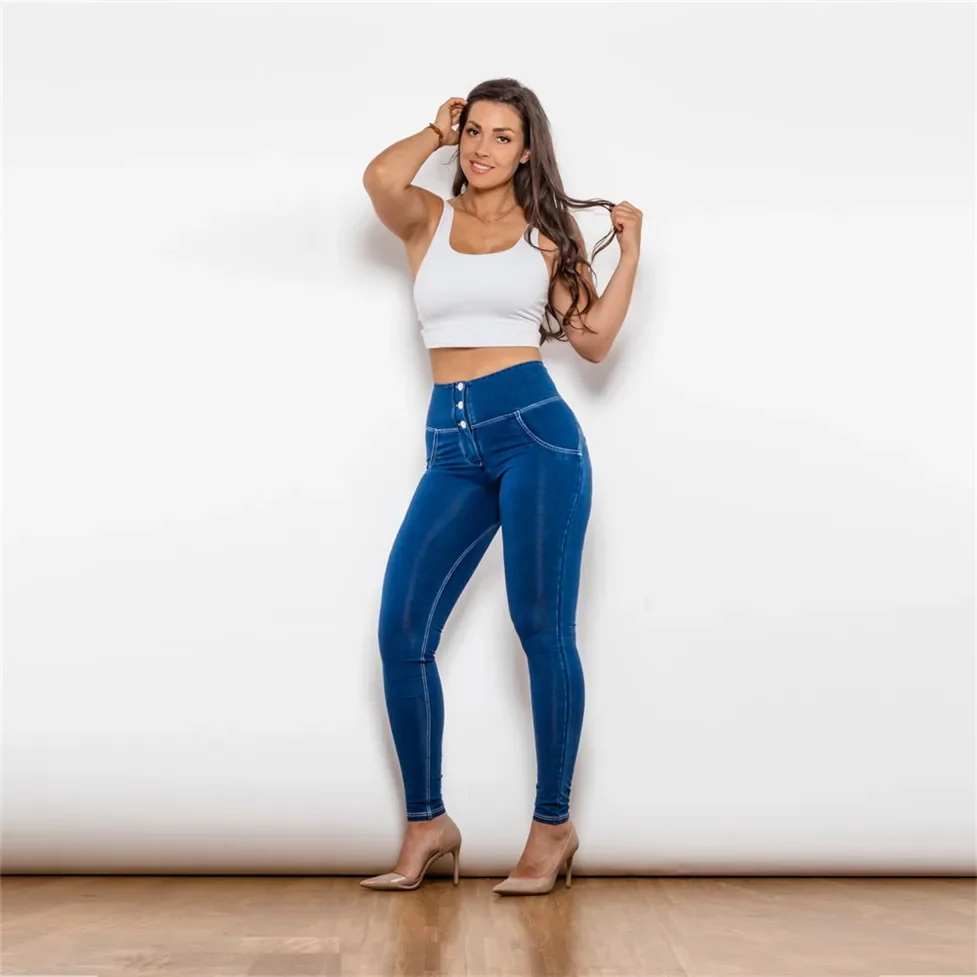 Shascullfites Butt Lift Jeans Women Skin Tight Fashion Jeans High Rise Stretch Blue Retro Washed Elastic Slim