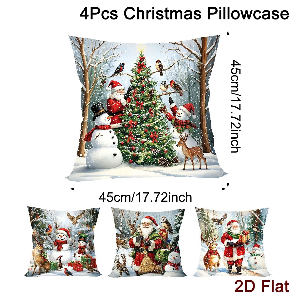 4pcs Merry Christmas Pillow Covers Santa Xmas Tree Soft Polyester Throw Pillow Covers Christmas Decor for Home Sofa Couch 2026